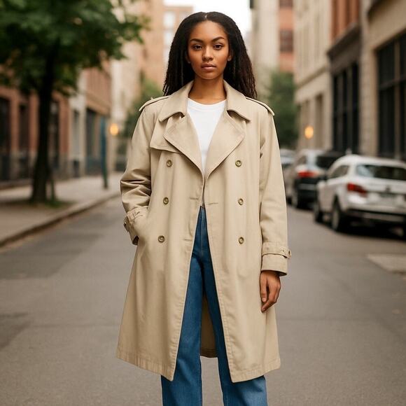 Towne by London Fog Jackets & Blazers - Towne By London Fog Khaki Double Breasted Trench Coat - Size 12 Petite